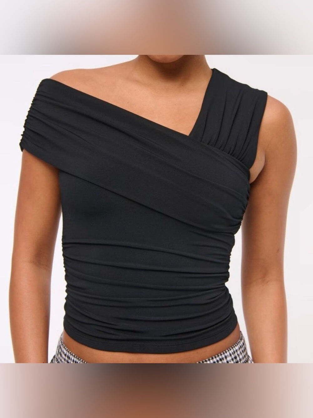 Abercrombie & Fitch Sz Small Asymmetrical Off-Shoulder Ruched Wrap Top Black
